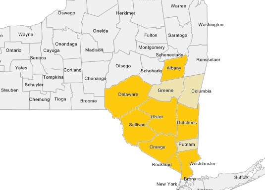 County-level map showing organics assessment data across the Hudson Valley
