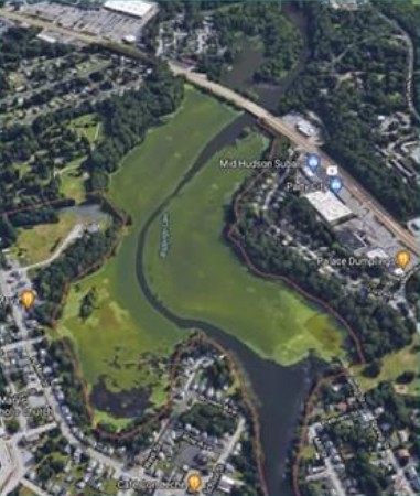 Aerial view of Wappingers Falls and the Hudson River