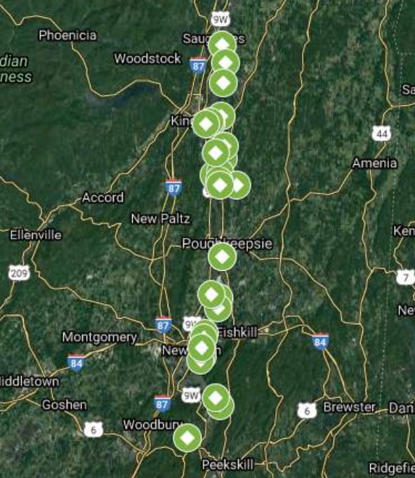 Water chestnut hotspots along the Hudson Valley